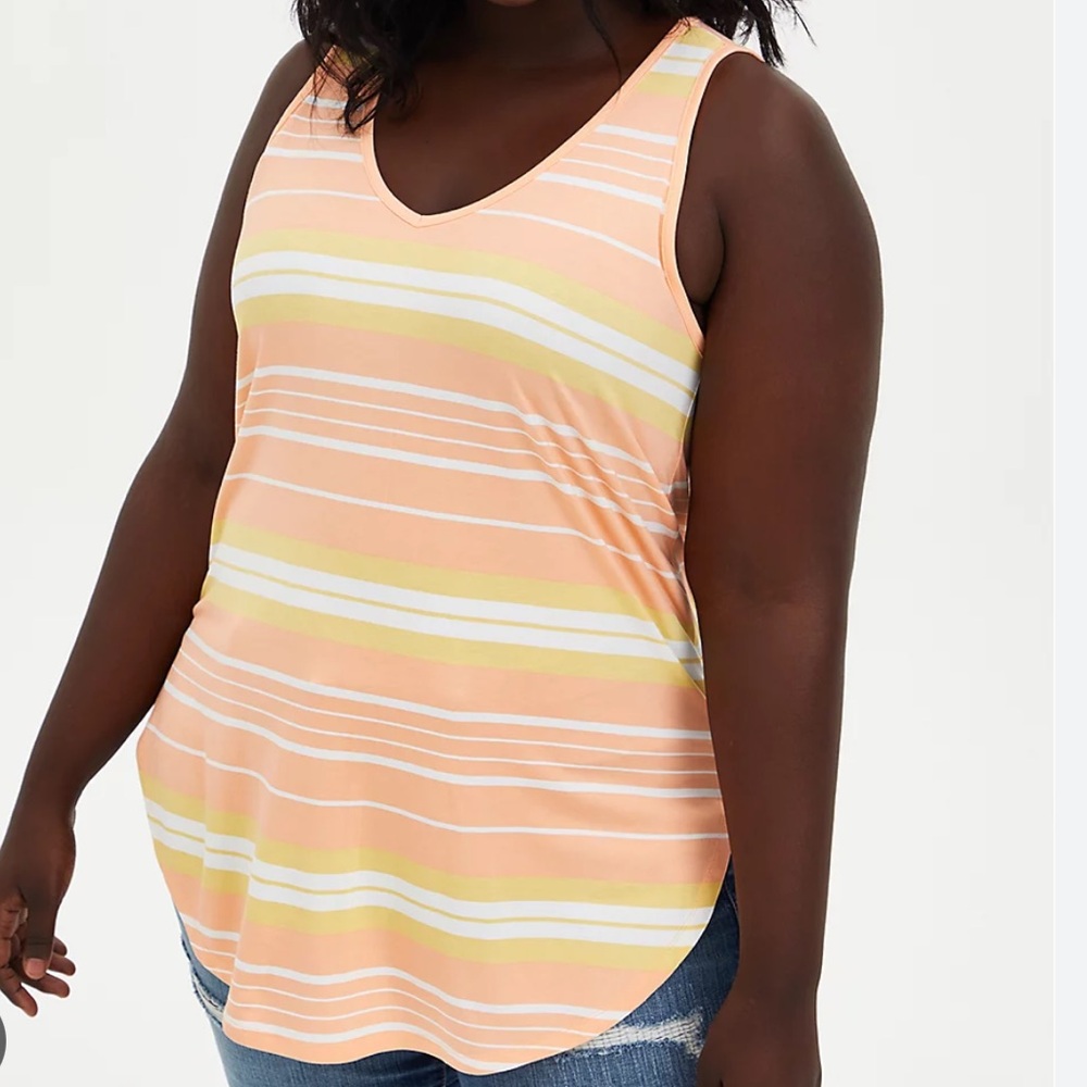 Torrid Striped Tank Top Super Soft Knits Sleeveless V Neck Orange Yellow White